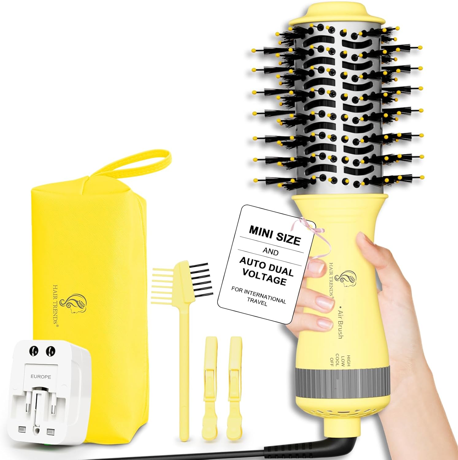 Portable Mini Travel Blow Dryer Brush for Women - Dual Voltage