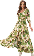 Summer Floral Print Maxi Dress Women Button Up Split Long Flowy Casual
