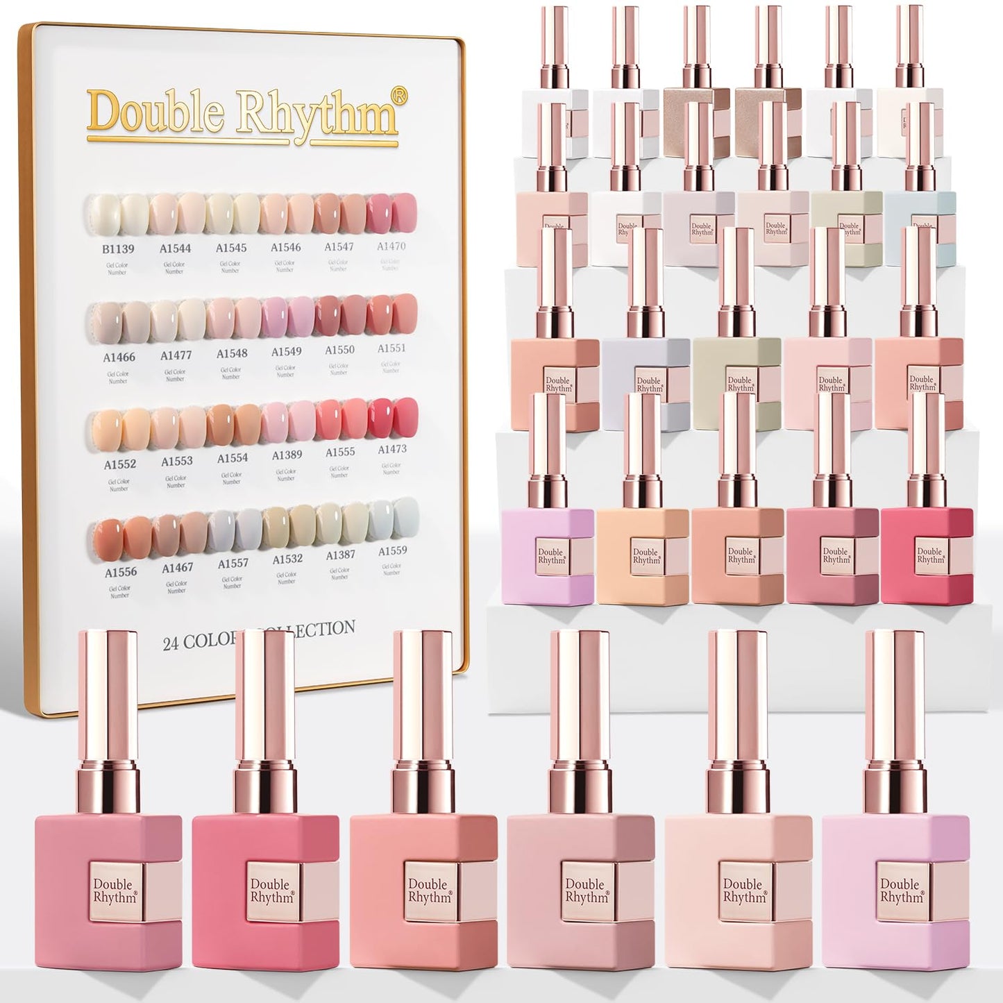 Double Rhythm Gel Nail Polish Set - 28Pcs Nude Pink Collection