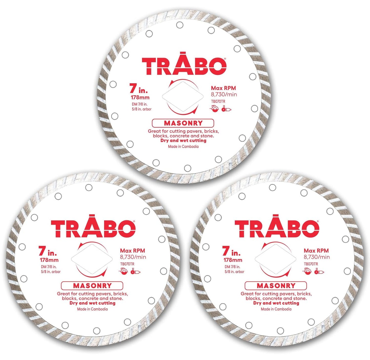 Trabo 7 Inch Turbo Rim Diamond Blade for Masonry Cutting