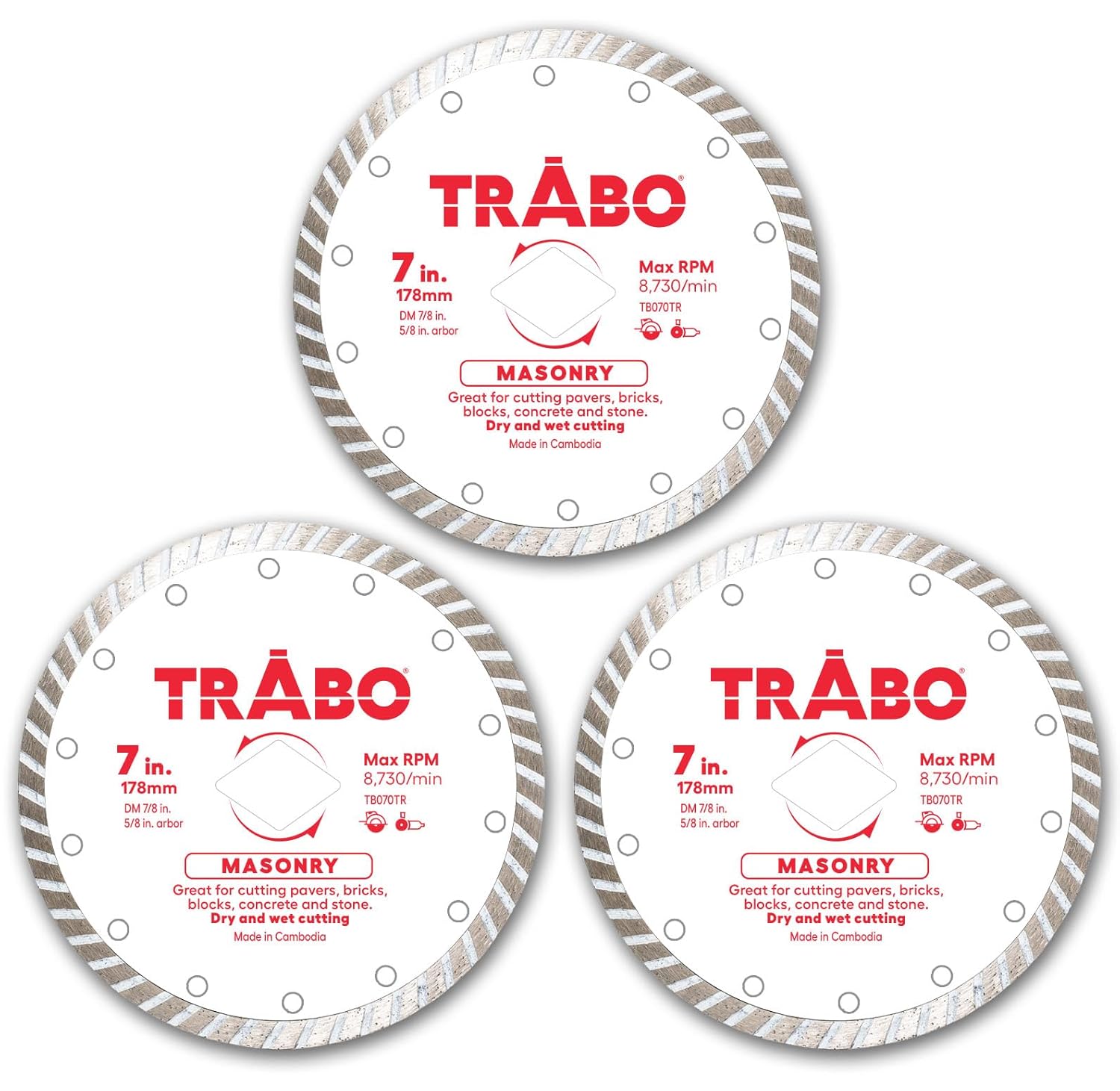 Trabo 7 Inch Turbo Rim Diamond Blade for Masonry Cutting