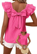 Women's Ruffle Sleeve Chiffon Top with Bow Tie Back Detail