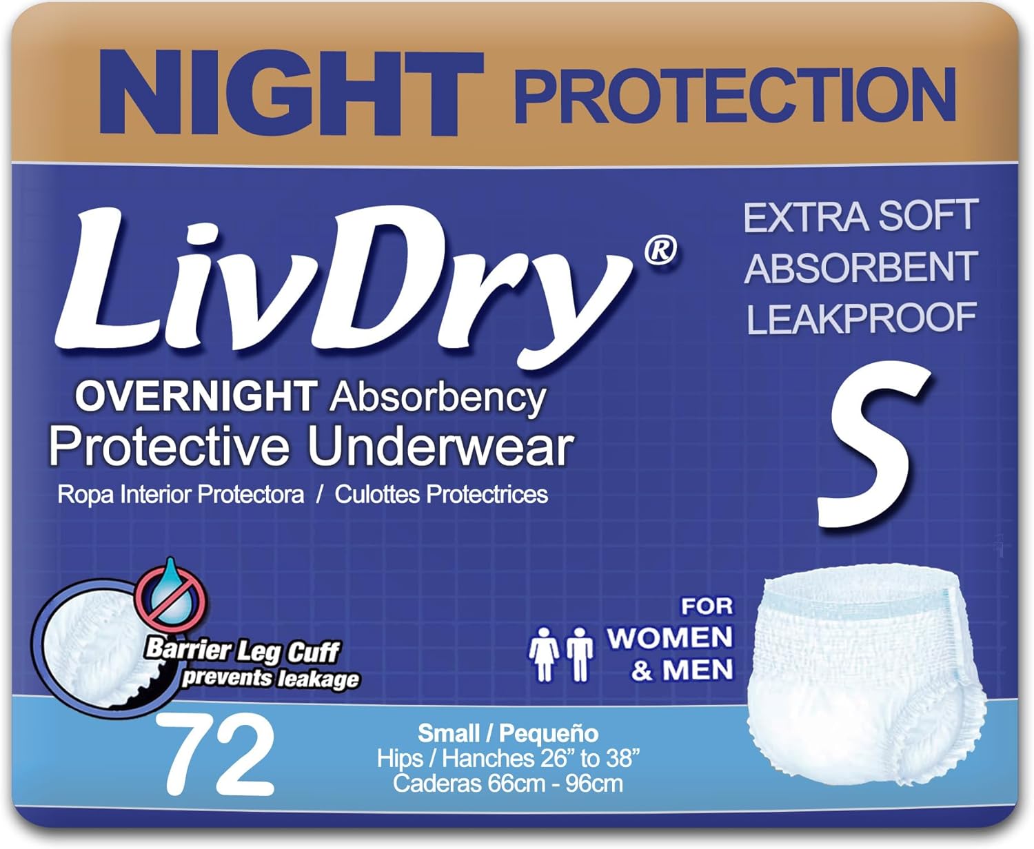 LivDry Adult S Incontinence Underwear for Overnight Comfort