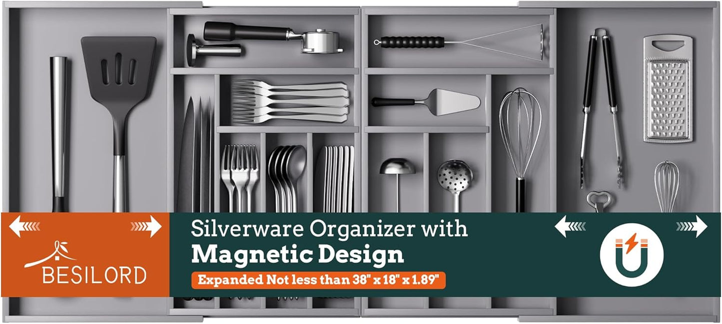 Magnetic Expandable Silverware Organizer for Kitchen Drawers