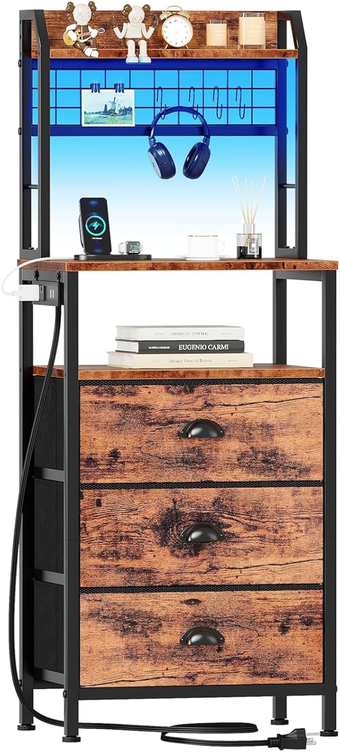 Furologee 44ft' Tall Nightstand with LED Lights and Charging Station