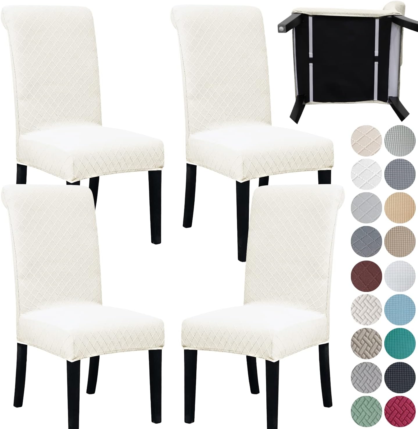 Stretchy Dining Chair Covers with Seat Belt - Set of 4 in Ivory