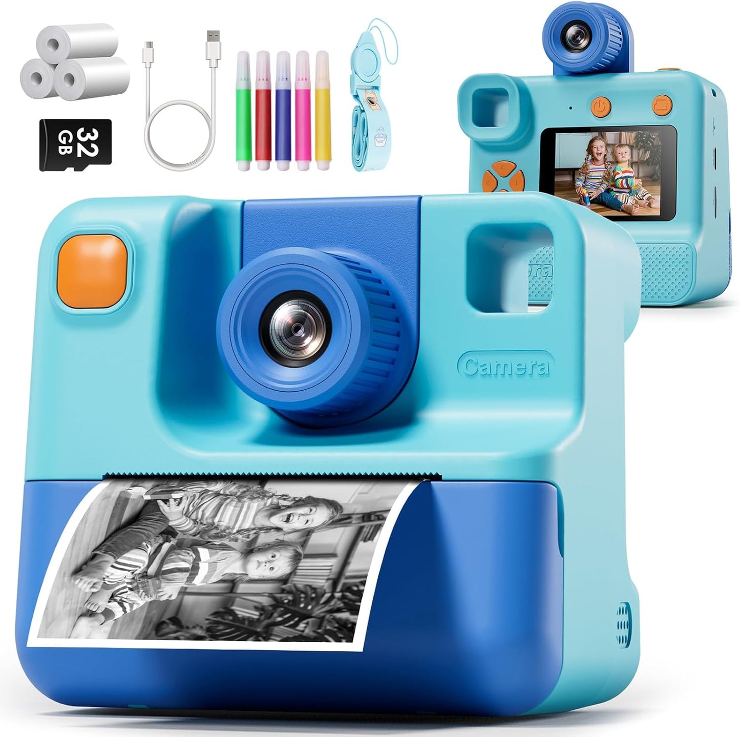 FHD Instant Print Kids Camera with 3 Rolls Print Paper!