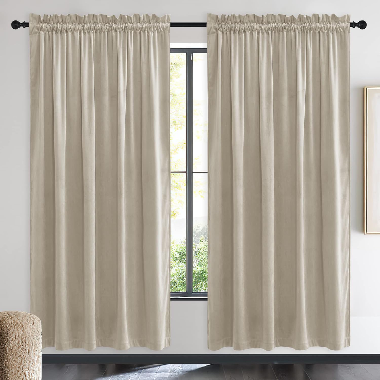 NICETOWN Camel Velvet Curtains for Room Darkening and Style