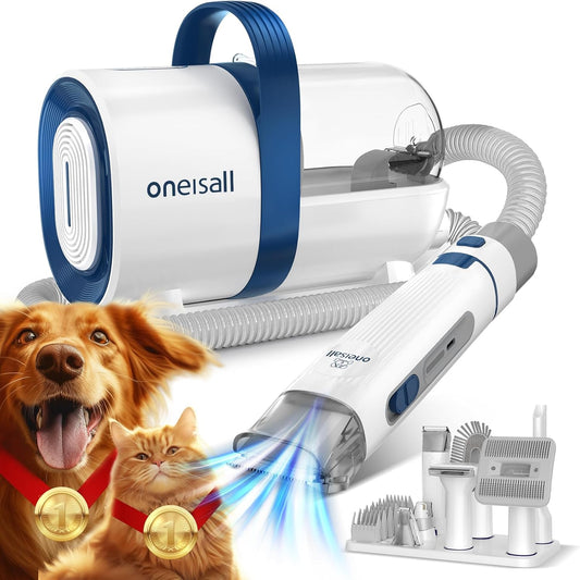 oneisall Pet Hair Vacuum & Grooming Kit - 7 Tools for Shedding Hair