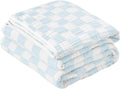 SANACYNA Muslin Blankets 100% Cotton King Size Sky Blue Grid