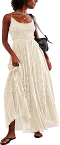 Gacaky Summer Lace Floral Embroidered Bohemian Maxi Dress - Flowy