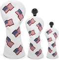US Flag Patriotism Golf Club Head Covers Set - Driver Fairway Hybrid