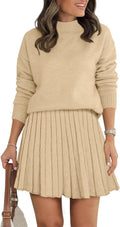 Women's Two Piece Outfits Turtleneck Ribbed Knit Top & Pleated Mini Do