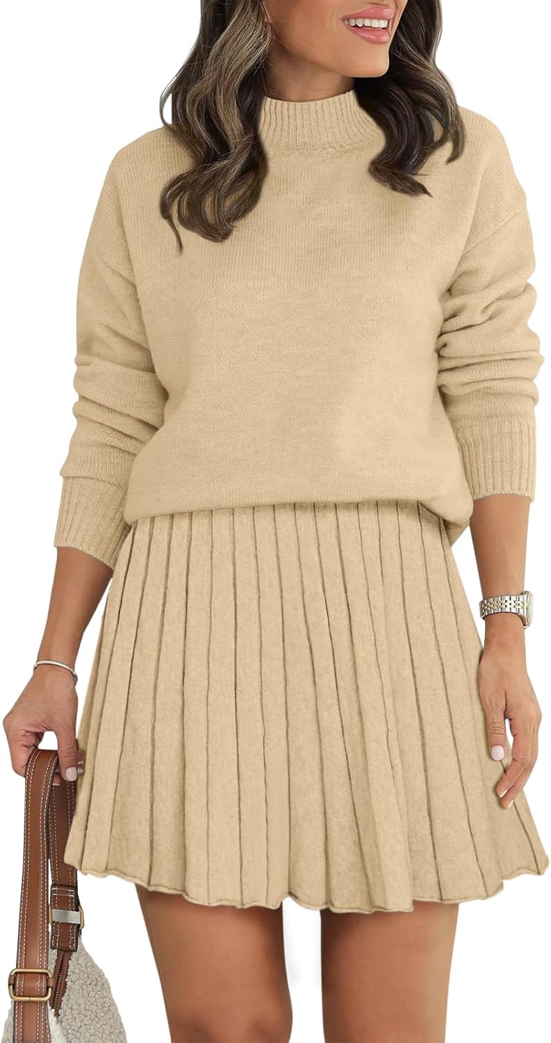 Women's Two Piece Outfits Turtleneck Long Sleeve Knit Sets
