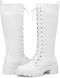 Vepose Women's Lace Platform Combat Knee High Boots - Comfortable