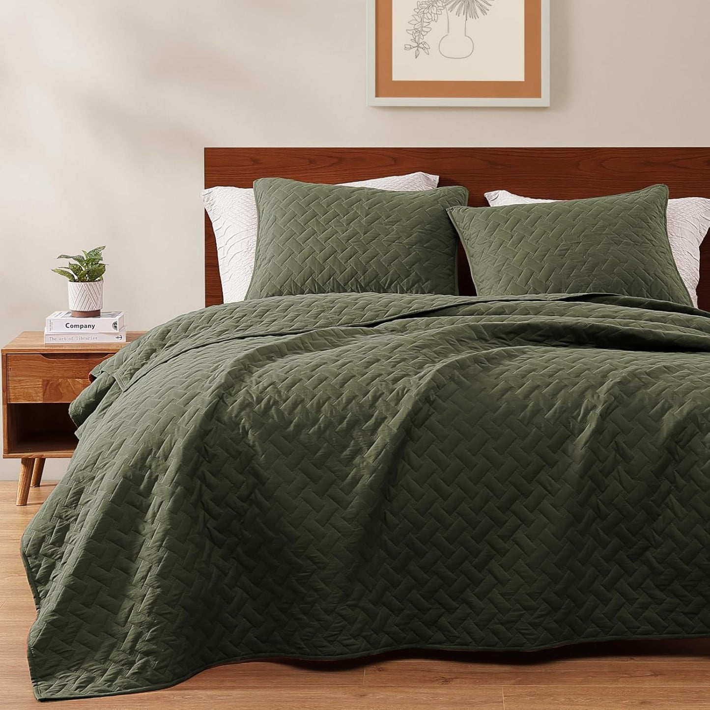 WRENSONGE Queen Quilt Set - Elegant Olive Green Bedding Set