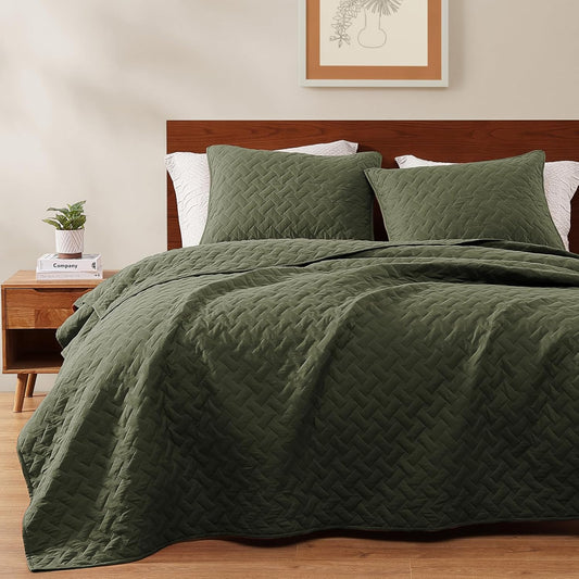 WRENSONGE Queen Quilt Set - Elegant Olive Green Bedding Set