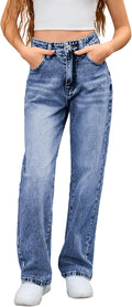 Girls Denim Pants High Waisted Straight Leg Jeans with Pockets