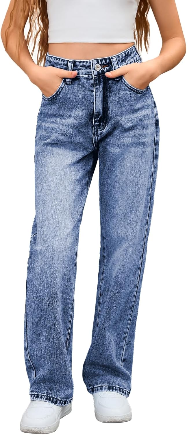 MakeMeChic Girl's High Waisted Straight Leg Denim Pants Review