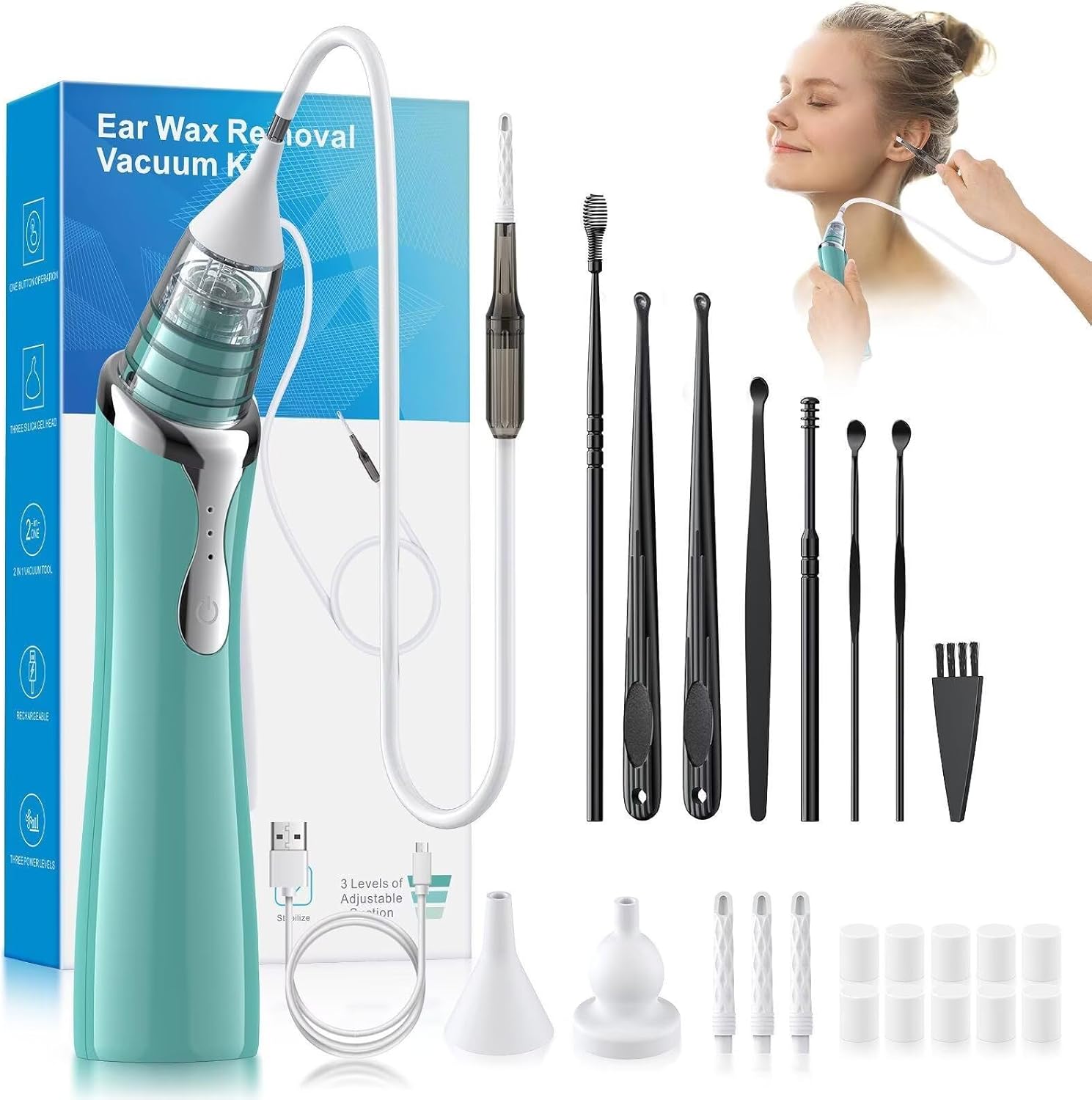 Ear Vacuum Wax Removal Tool with Strong Suction for All Ages