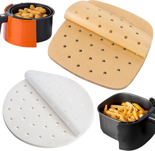 100 Air Fryer Parchment Paper Liners - Non-Stick Perforated Sheets, Multi-Use ~ M 7.9 x 8.5 ~ Easy Cooking