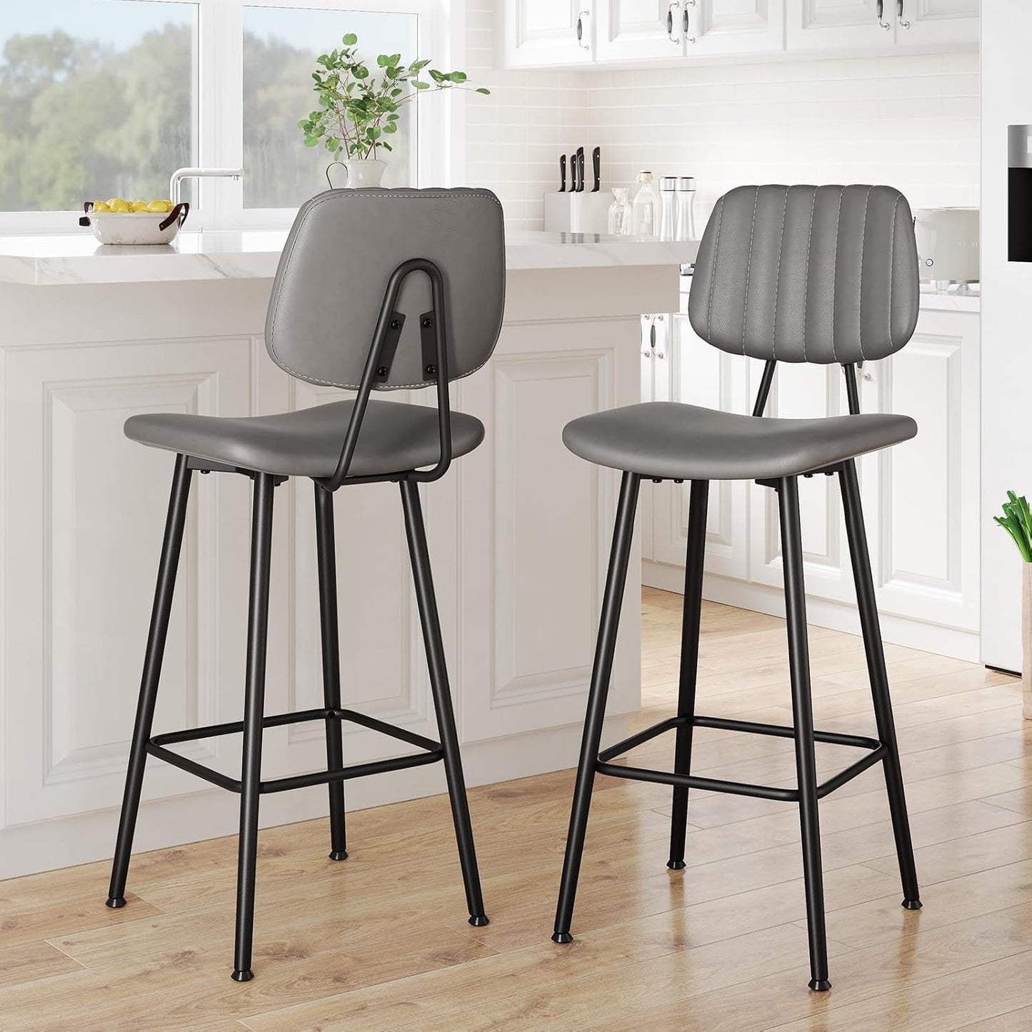 29-Inch Leather Bar Stools Set of 2 for Kitchen Island Seating