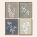 Framed Boho Wall Art Set of 4 - Rustic Minimalist Botanical Prints
