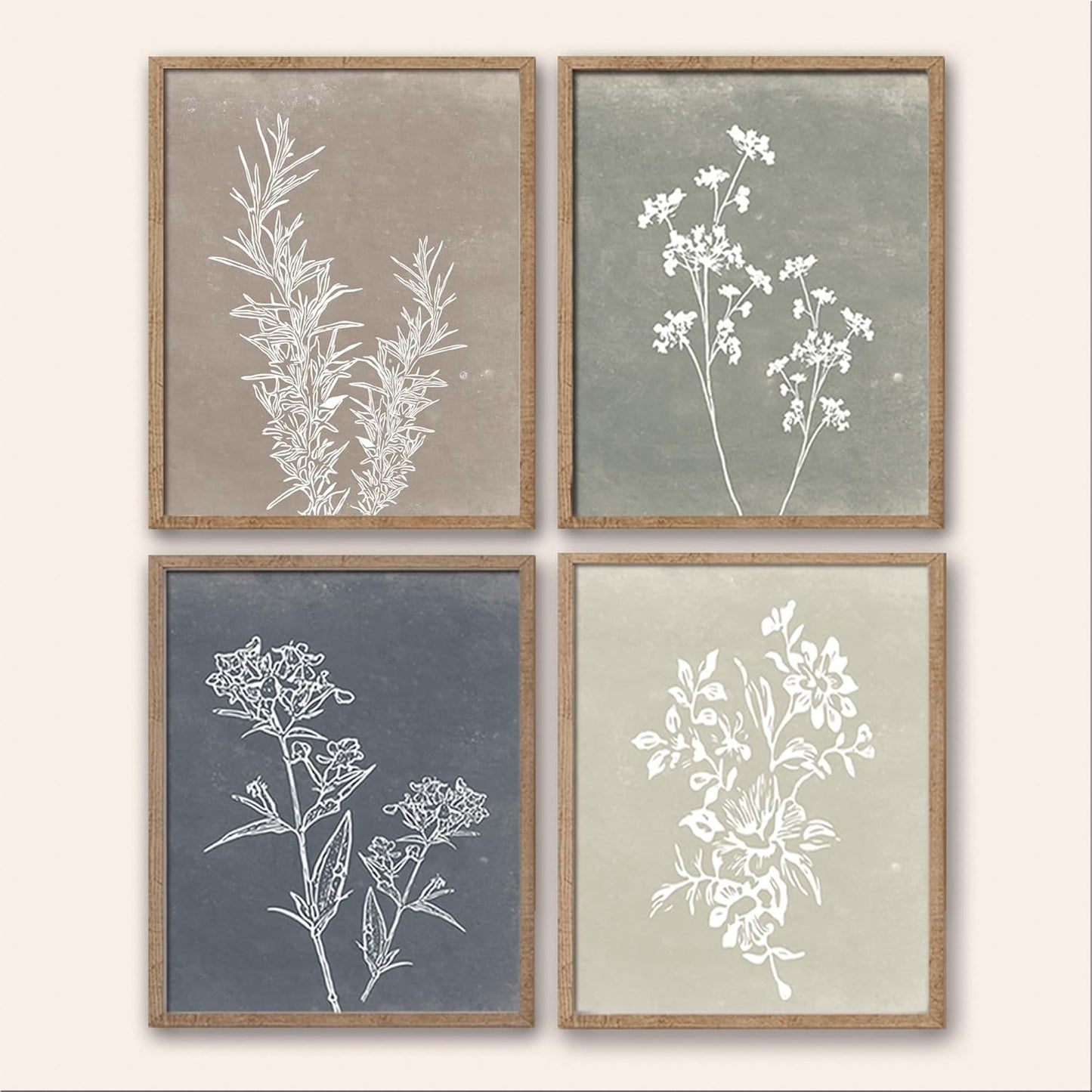 Framed Boho Wall Art Set of 4 for Rustic Vintage Decor