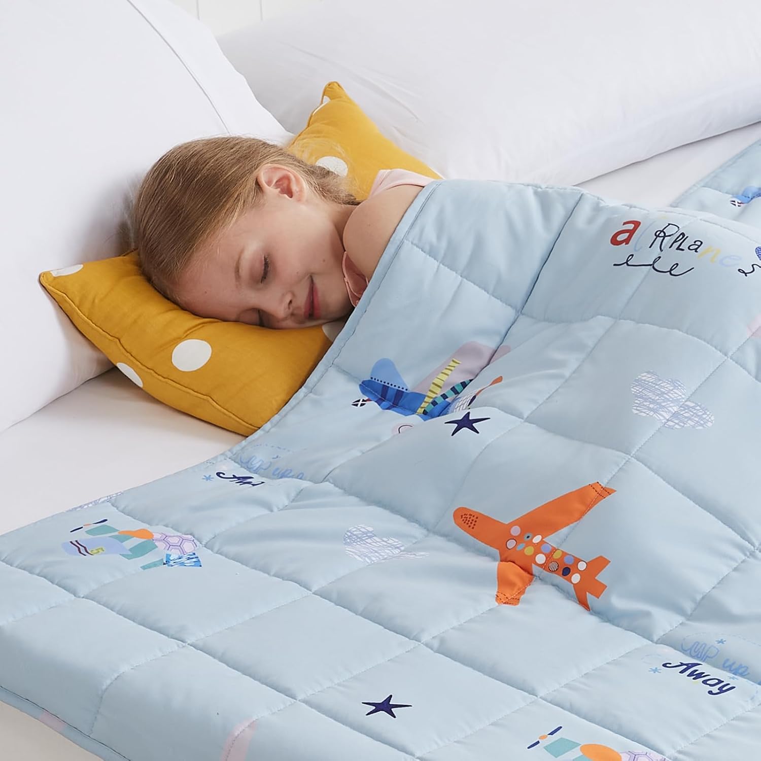HOSUKKO Weighted Blanket - 7 lbs Blue Airplane Design for Comfort