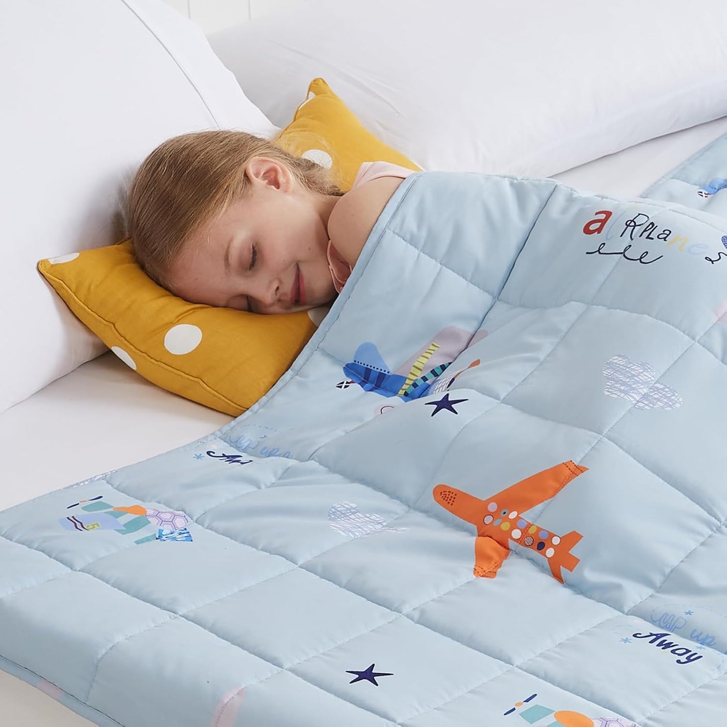 HOSUKKO Weighted Blanket - 10 lbs Blue Airplane Design