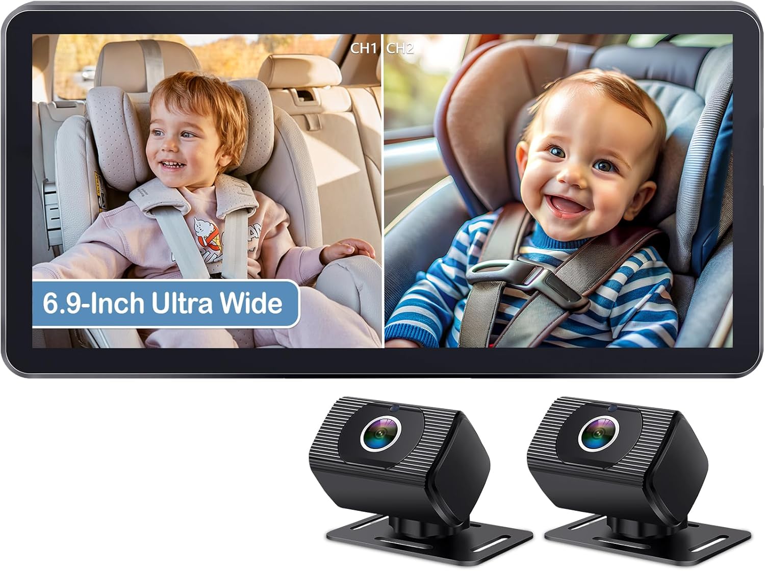 Yakry 2-Kids Ultrawide Car Camera: HD 1080P Rear-Facing Duo for Easy Backseat Monitoring