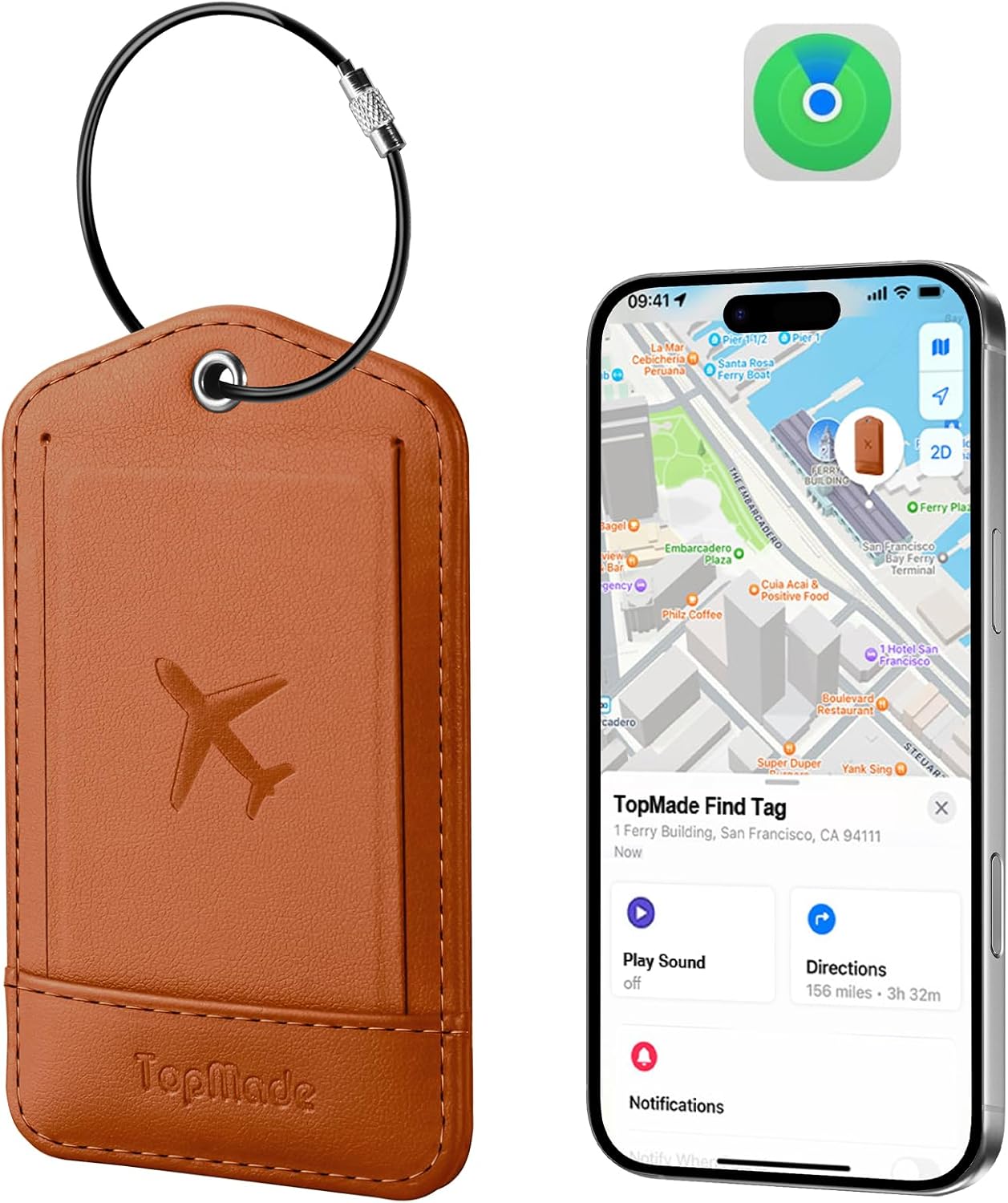 TopMade Smart Luggage Tag with Find My for Travel Bags and Suitcases