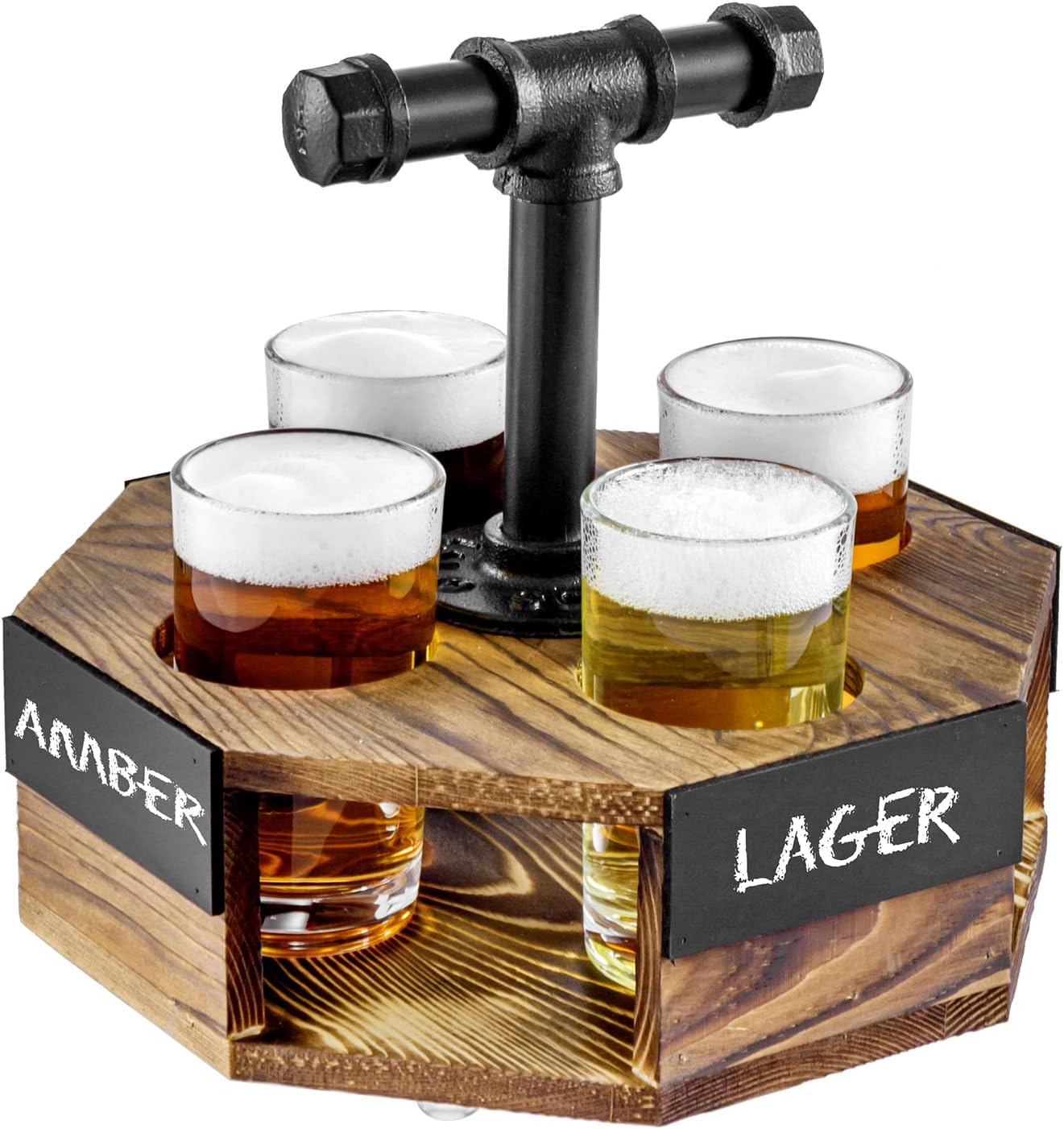 MyGift Rustic Beer Flight Server Set with Industrial Handle
