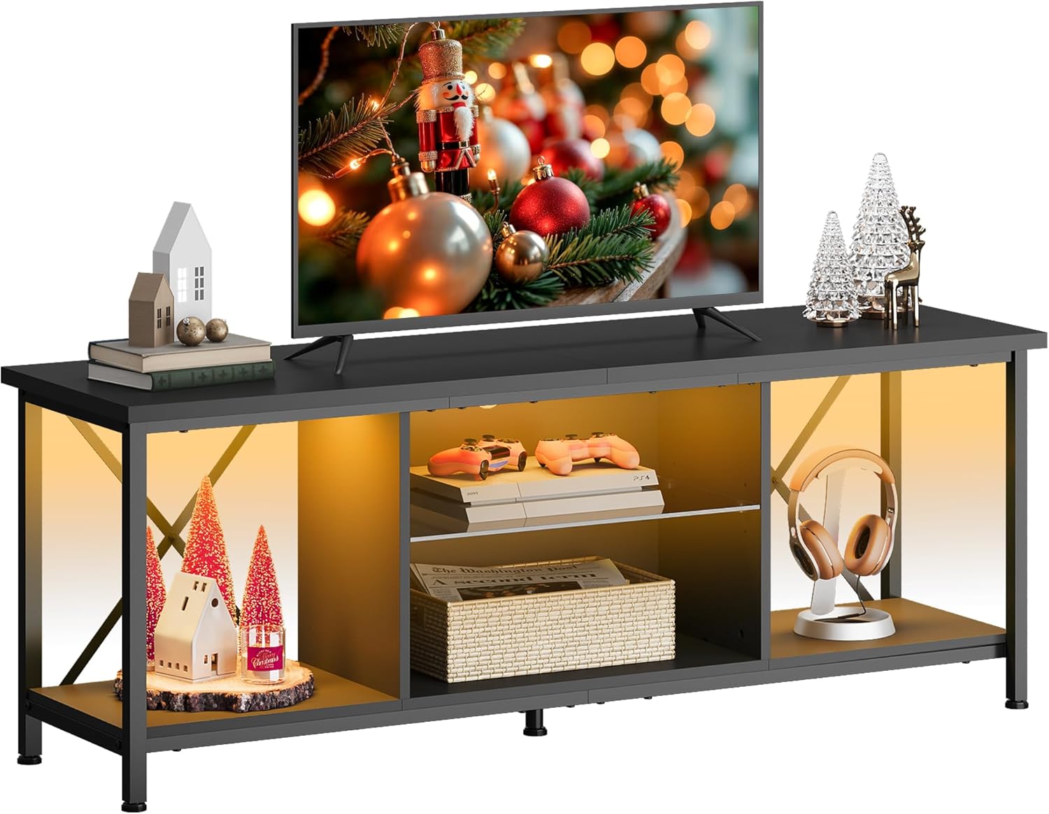 WLIVE 55-inch Industrial TV Stand with LED Lights for Modern Homes