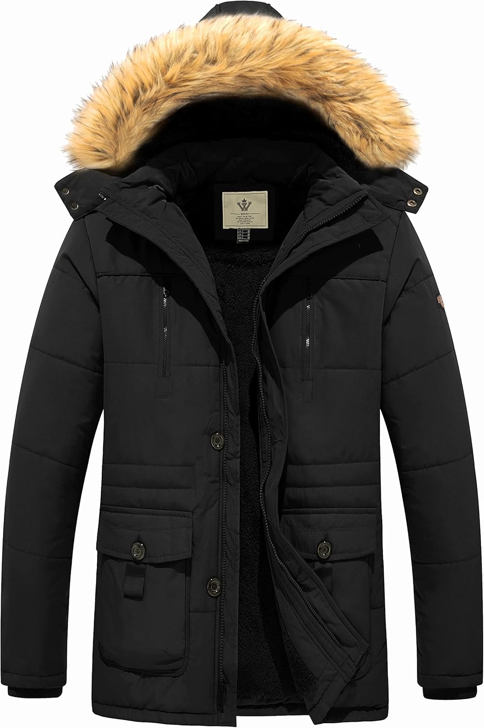 WenVen Men's Winter Coat Warm Parka Jacket with Faux Fur Hood