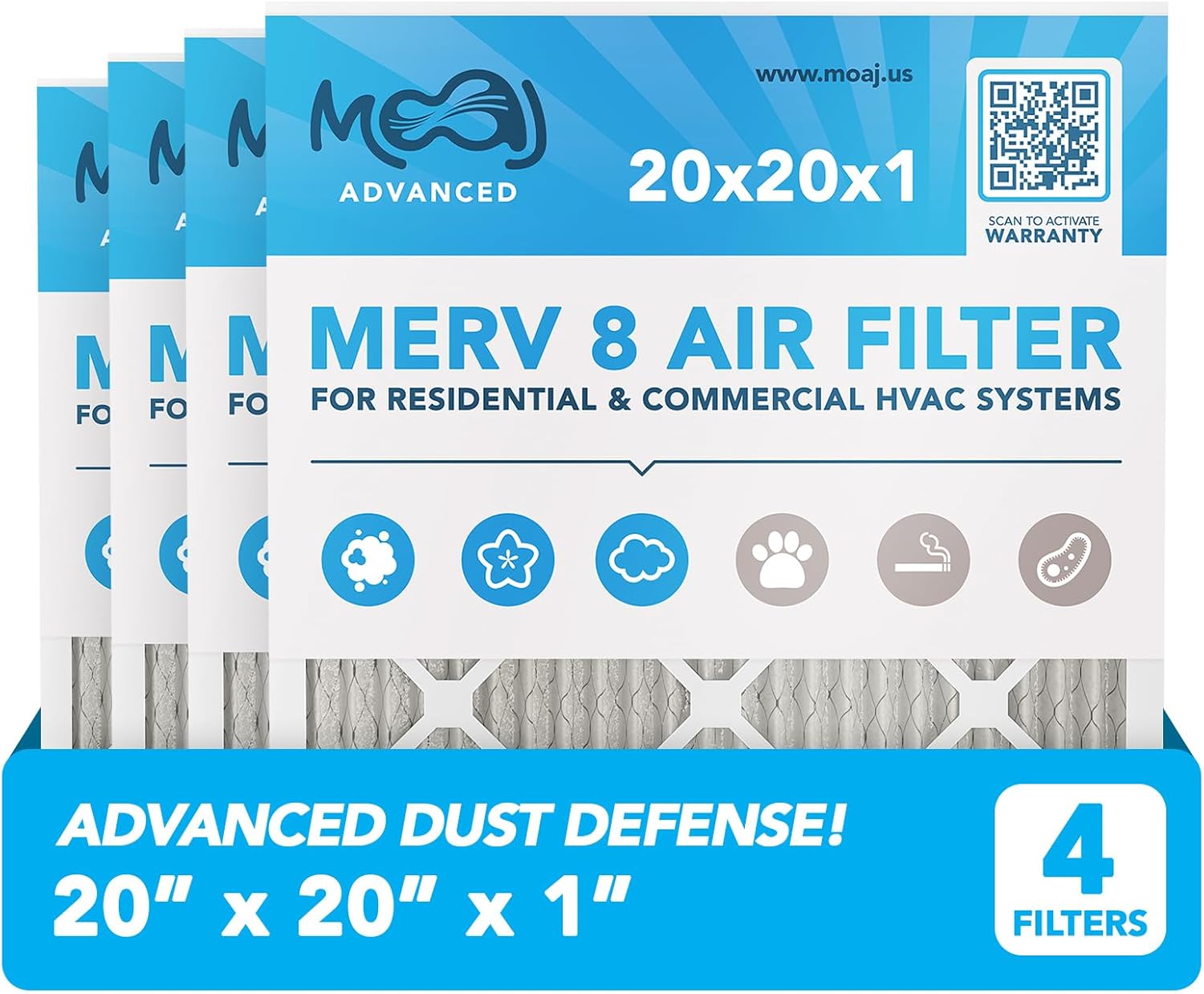20x20x1 Air Filter 4-Pack MERV 8 for Cleaner Air Quality