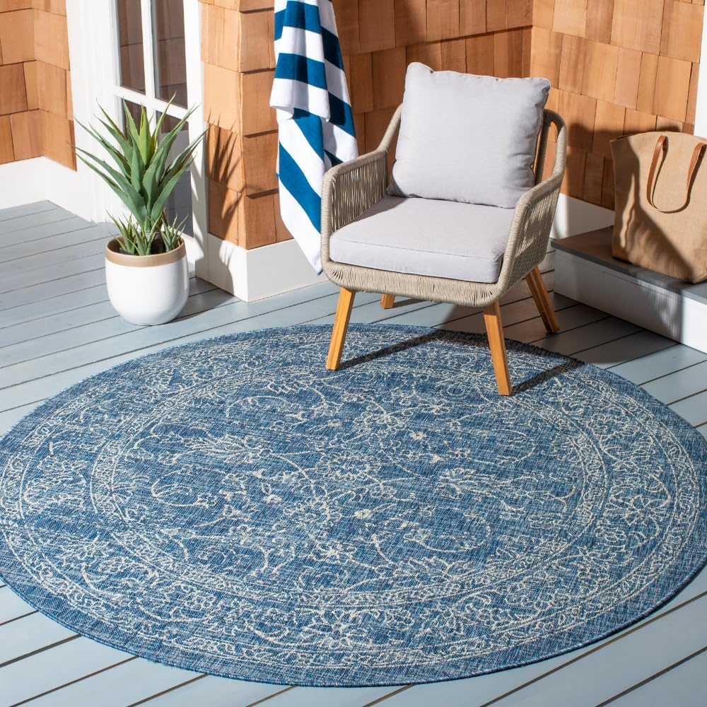 SAFAVIEH Courtyard Collection Round Navy/Ivory Area Rug Review