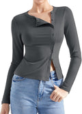 SUUKSESS Women Button Down Ribbed Long Sleeve Modal Top - Fitted