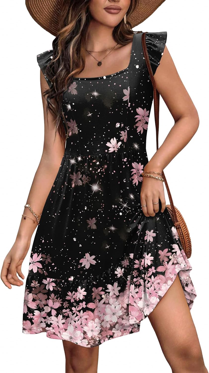 Zeagoo Womens Summer Dress Casual Ruffle Tiered Floral Sundress