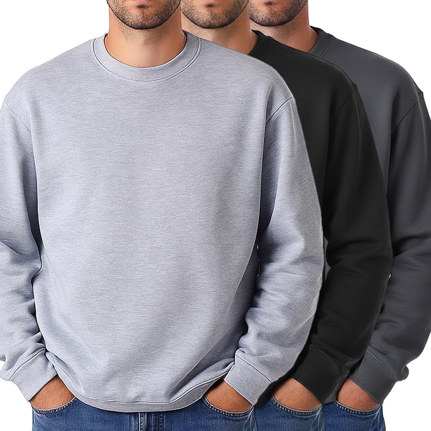 Men's Lightweight Fleece Crewneck Sweatshirt 3 Pack Value Set