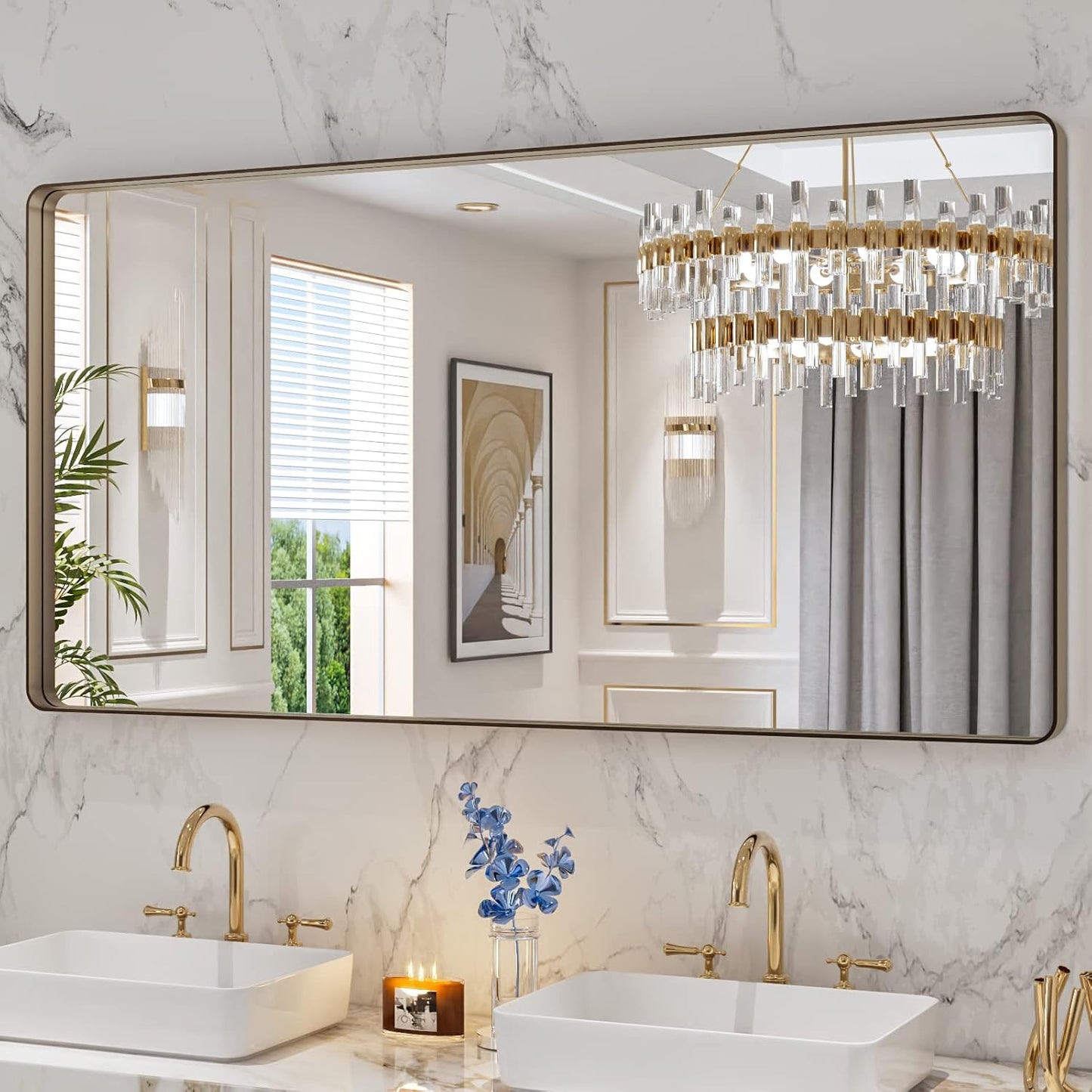 60X30 Bronze Bathroom Mirror with Rounded Rectangle Design