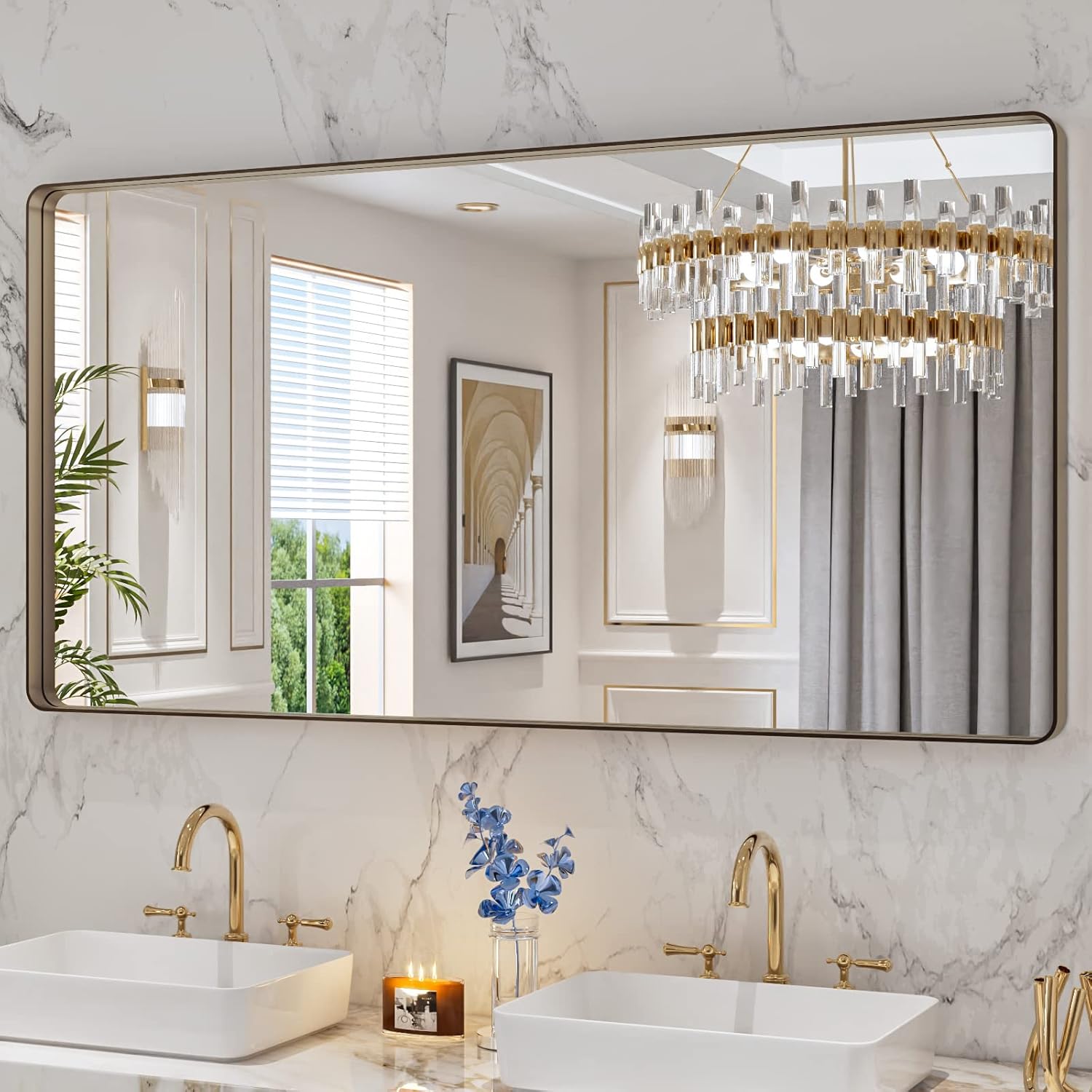 60X30 Bronze Bathroom Mirror with Rounded Rectangle Design