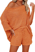 Mafulus Women's Off Shoulder Knit 2-Piece Lounge Set - Soft Polyester