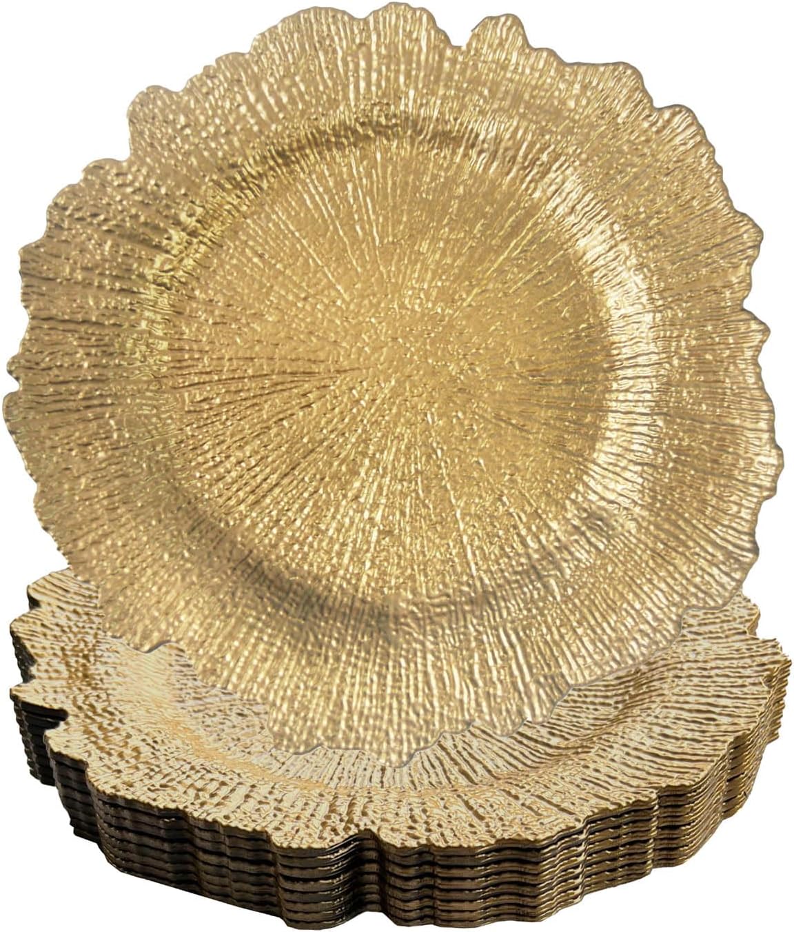 Golden Floral Charger Plates Set - Elegant Wedding Decor