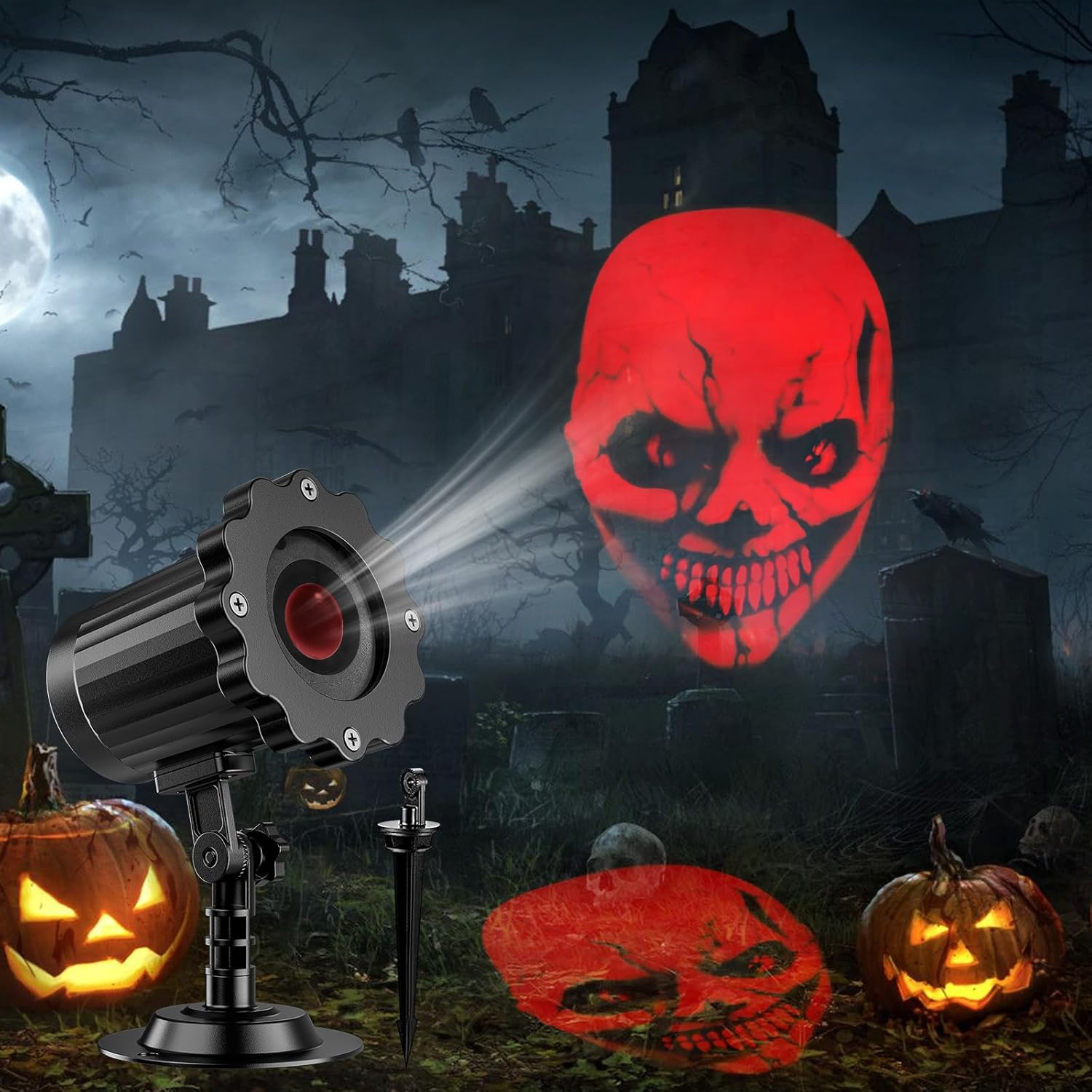 3D Dynamic Red Skull Halloween Projector Lights for Spooky Decor