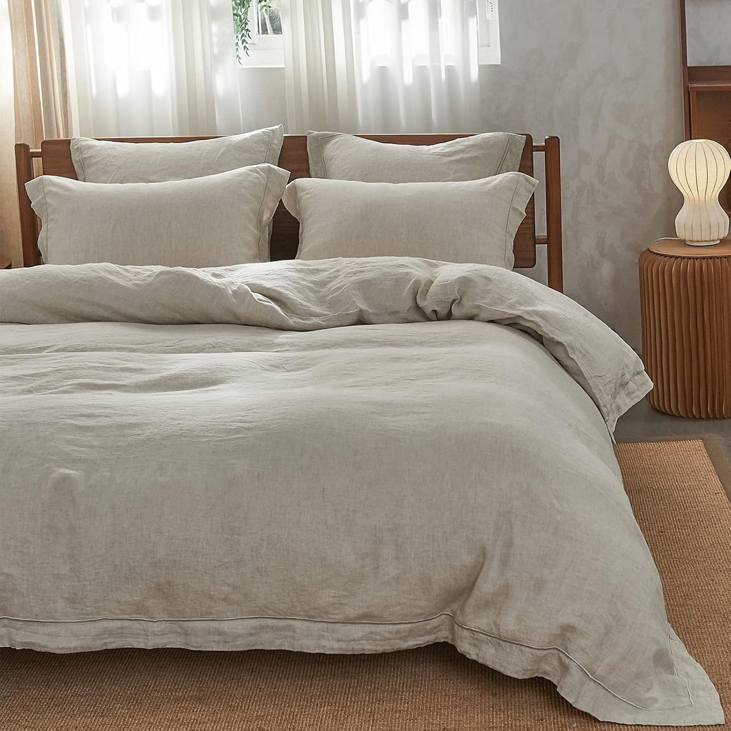 100% Linen Duvet Cover Set with Embroidery Border - Twin Size