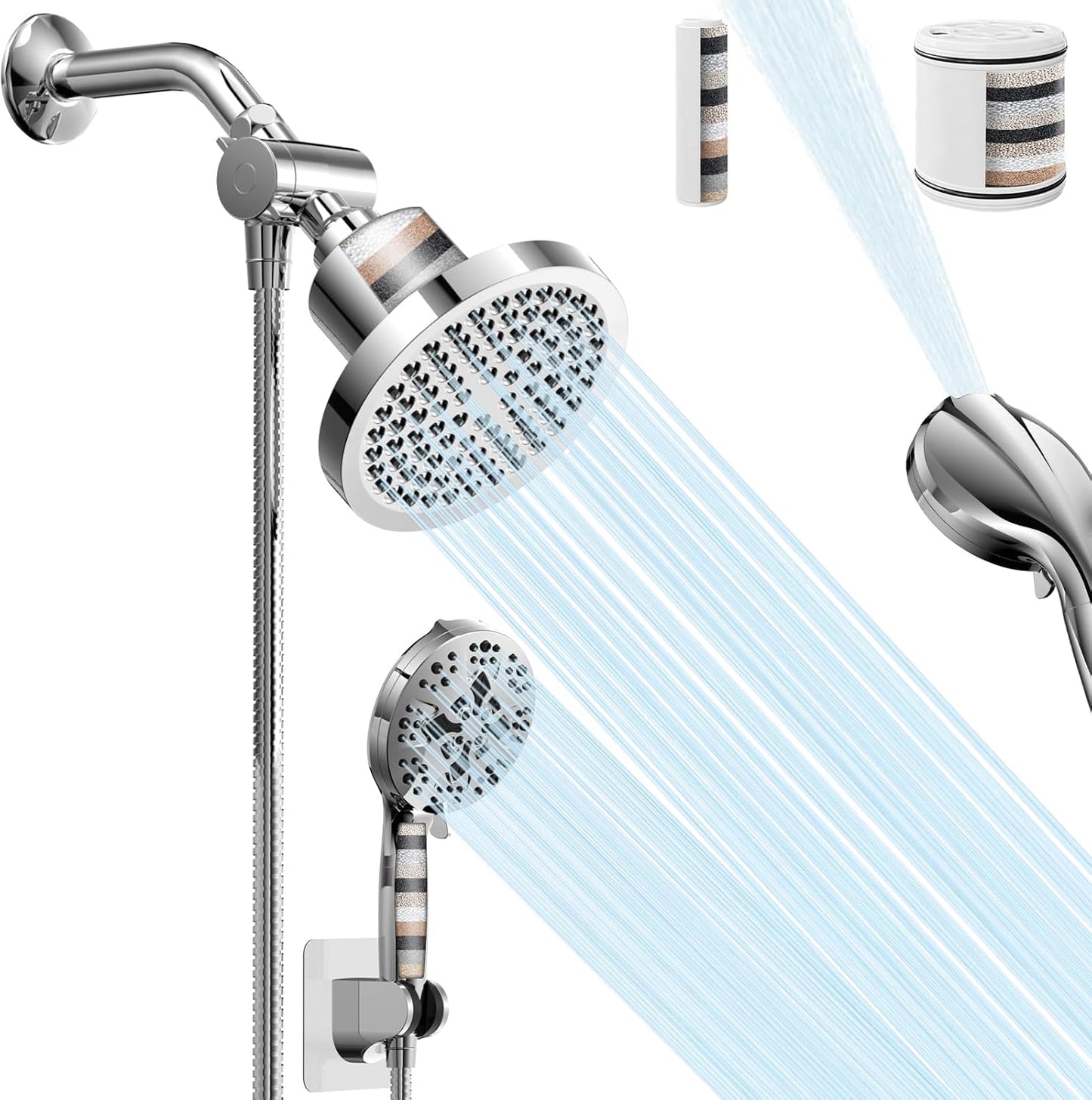 High Pressure Filtered Shower Head Combo for Ultimate Clean