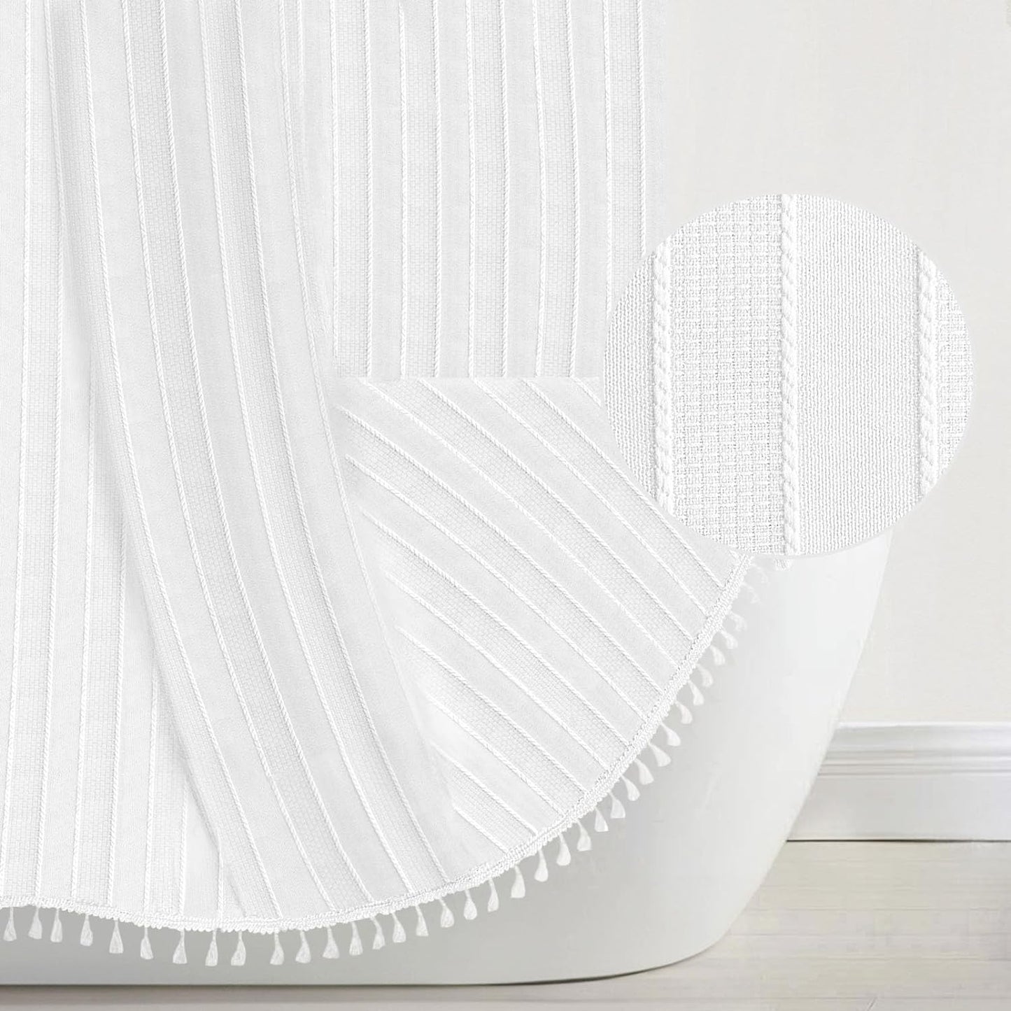 Boho Chic White Fabric Shower Curtain - Wrinkle Free