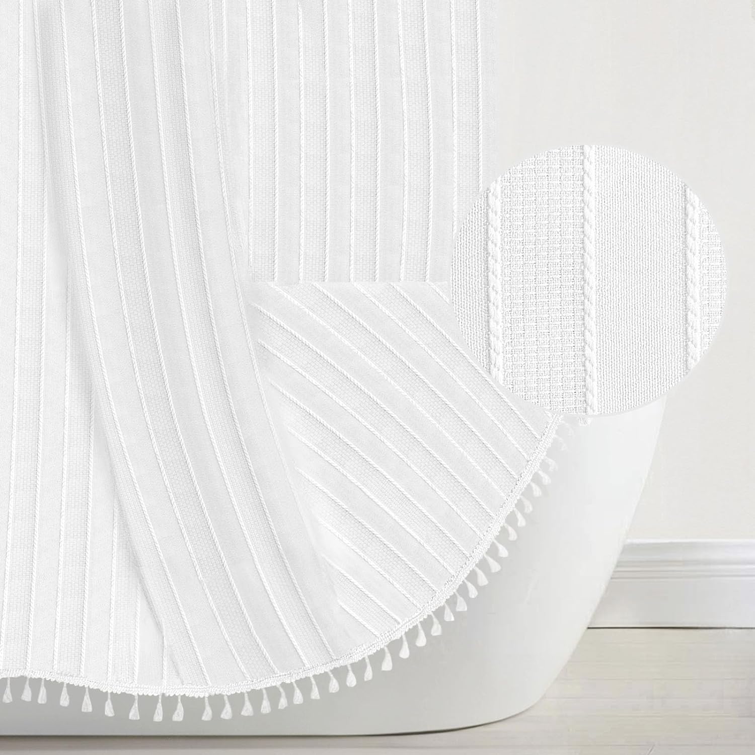 Boho Chic White Fabric Shower Curtain - Wrinkle Free