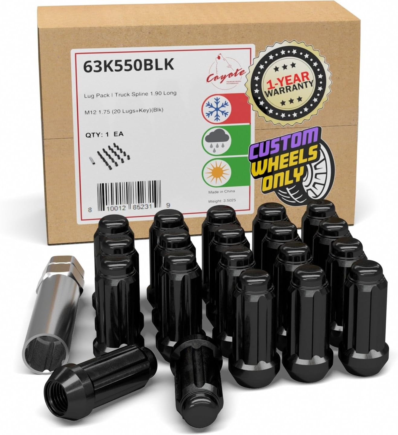 M12x1.75 Black Chrome Spline Lug Nuts for Ford & Lincoln Trucks